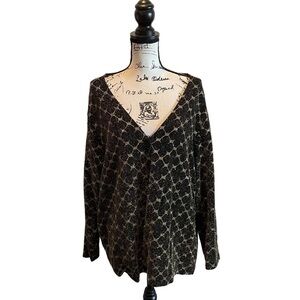 August Max Woman Cardigan Shirt Black Gold Metallic Size 2X stretch Formal